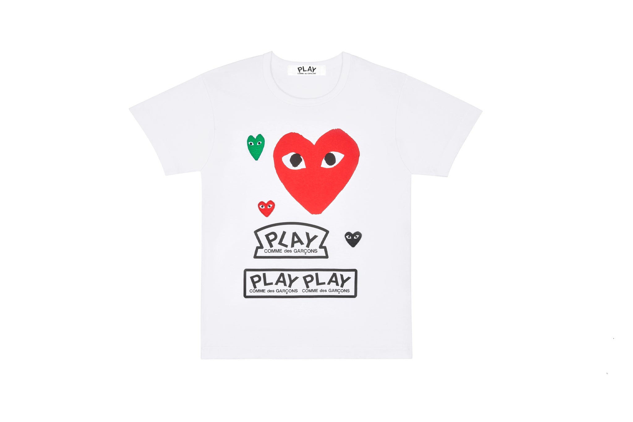 Comme des Garcons Men's White Bottom Big Red Heart Tee, Size Small in White