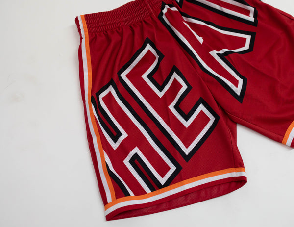 Shop Mitchell & Ness Miami Heat Big Face 2.0 Shorts SHORBW19147-MHERED1 red