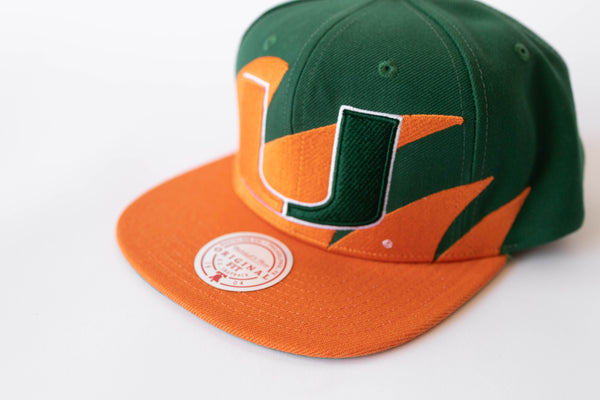 Men's Mitchell & Ness Orange/Green Miami Hurricanes Sharktooth Snapback Hat