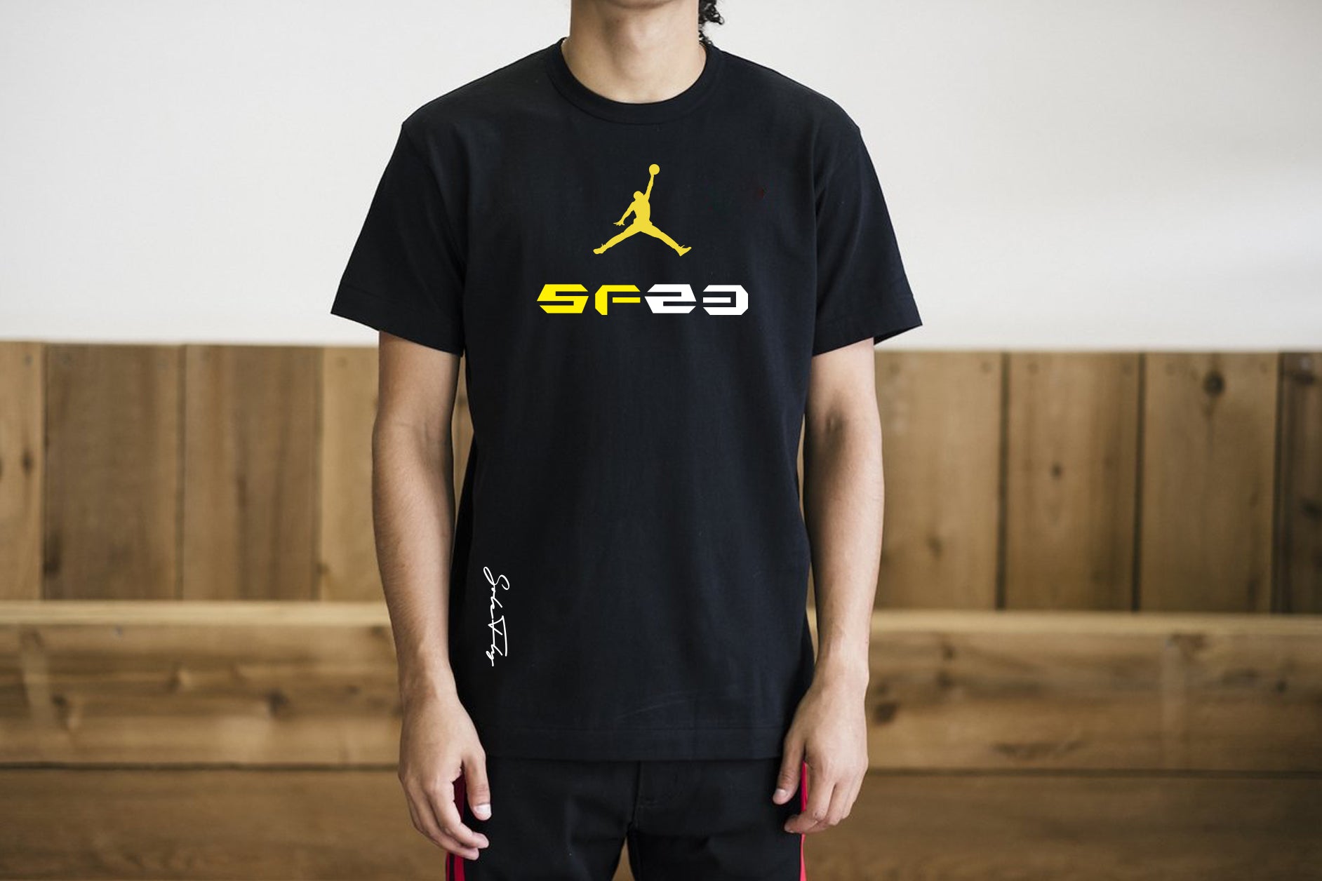 Black and yellow jordan t outlet shirts